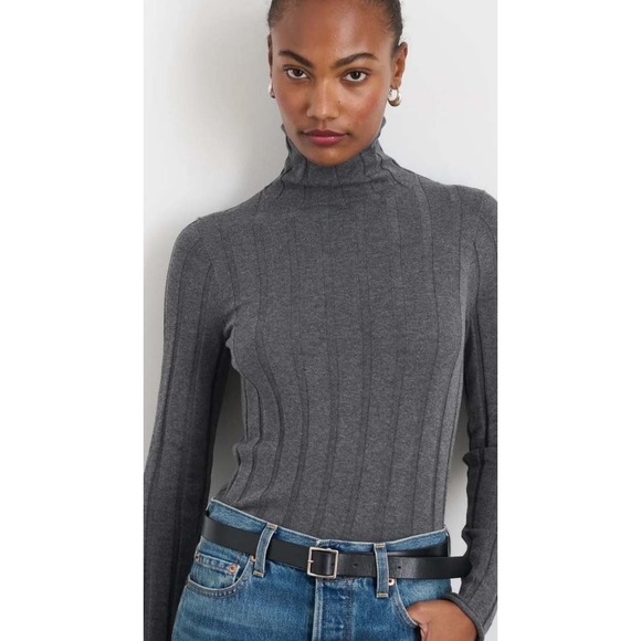 Alex Mill Ellie Cotton Cashmere Ribbed Turtleneck Long Sleeve Women XL NWT Gray - Picture 7 of 7